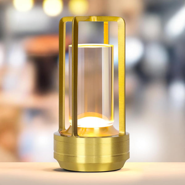 baishezhuan Small Gold Portable Metal Table Lamp, Rechargeable Outdoor Table Lamp Cordless, 3