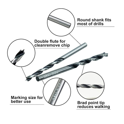 Sali 8PCS Brad Point Wood Drill Bit Set, 5/32" Carbon Steel for Hardwood, Plywood, and Plastic Drilling