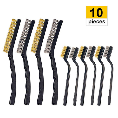Wire Brush Set Scratch Brush Set for Cleaning Welding Slag Rust Dust Curved Handle Stainless Steel Brass 10-Pack