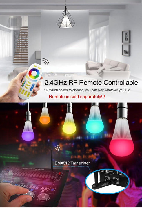DMX512 Bulb 9W DMX512 DMX512 LGIDTECH LED Light Miboxer RGB+CCT Color Changing and Color Temperature Adjustable, Work