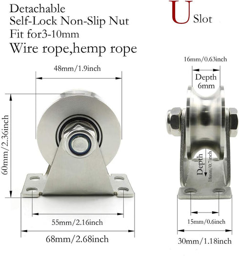 heyous Stainless Steel Pulley Block, Single Wheel Swivel Lifting Rope Pulley Block with Mounting Screws