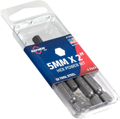 Mayhew Tools 19462-4 4-Pack Metric Hex Power Bit, 5mm x 2"