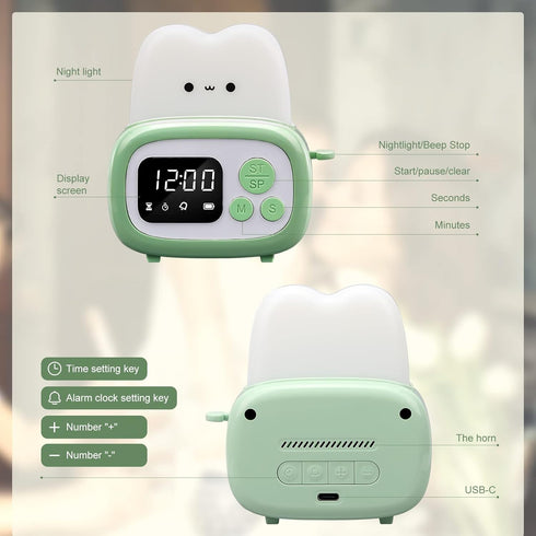 QANYI Small Timer Clock Toaster Lamp, Cute Night Light and Digital Timer for Kids, ABS+PC Birthday Gifts