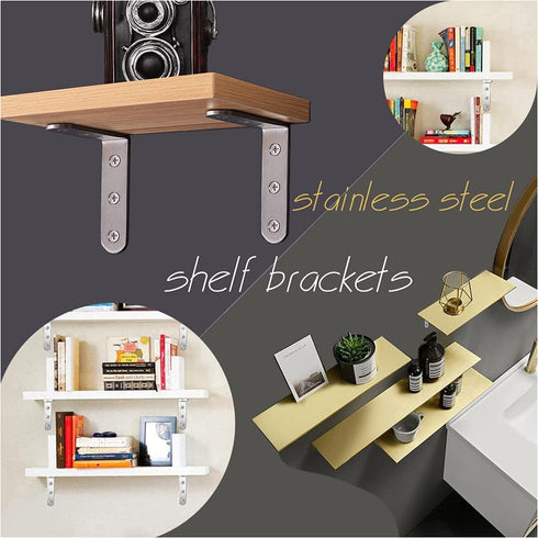 10 Pack 4 Inch 90 L Bracket Corner Braces Stainless Steel Heavy Duty Shelf Bracket for Wood Shelves, Wall Hanging