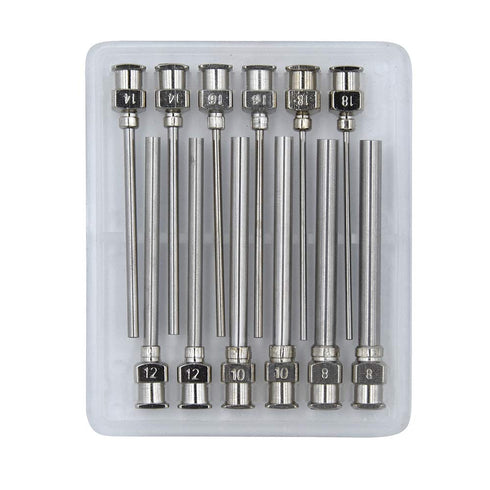 12 Pack Dispensing Needle Set - 1.97inch Stainless Steel Blunt Tip Luer Lock, 8, 10, 12, 14, 16, 18 Gauge