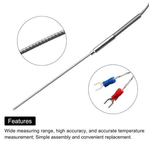 MECCANIXITY K Type Thermocouple Temperature Sensor Probe 2x100mm 6.6ft Wire Stainless Steel 0 to 1000°C (32 to 1832°F)