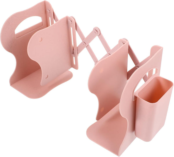 Telescopic Pink Small Bookend and Desk Organizer with Vertical Book Holder for