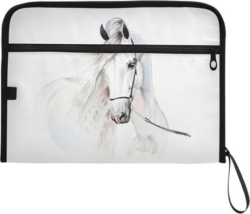 senya Accordion File Organizer - White Horse Expanding File Folder with Zipper, 13 Pockets for Documents