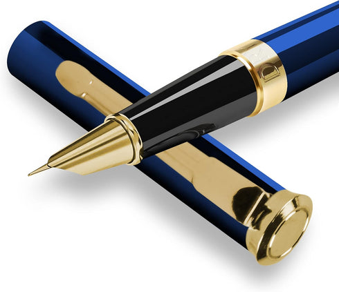 Dryden Designs Fine Nib Fountain Pen - Includes 24 Ink Cartridges, 12 Black and 12 Blue for Smooth Elegant Writing