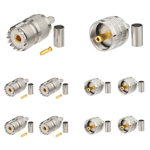 wlaniot PL259 + SO239 Crimp Connectors Kit for RG58 RG142 RG400 LMR195 Coaxial Jumper Cable
