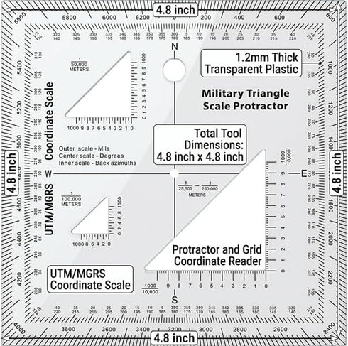 Gotical Combo of Military UTM/MGRS Coordinate Scale Map Protractor and Land Navigation Topographical Map, Flexible