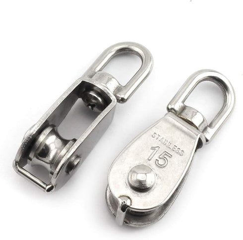 2-Pack M15 Single Pulley Block Stainless Steel Heavy Duty Hardware Swivel Rigging Lifting Wheel for 35kg
