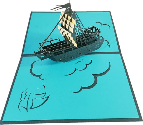 Set of 2 Sailing Boat Pop Up Greeting Cards - Congratulation for Special Day, Valentine's Day, Birthday or Wedding with