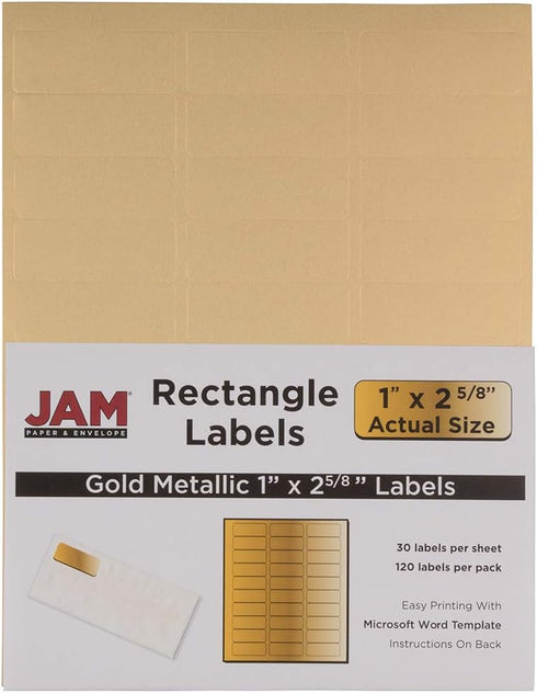 JAM PAPER Standard Mailing Return Address Labels, 1 x 2 5/8, Gold Metallic, 120 Labels/Pack