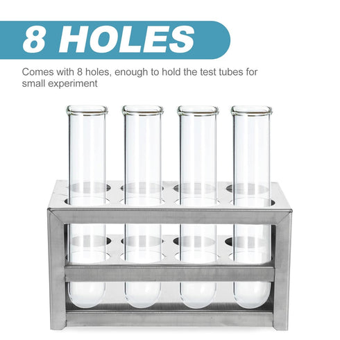 POPETPOP Test Tube Rack - Stainless Steel Sample Tube Holder with 8 Holes for Laboratory Supplies