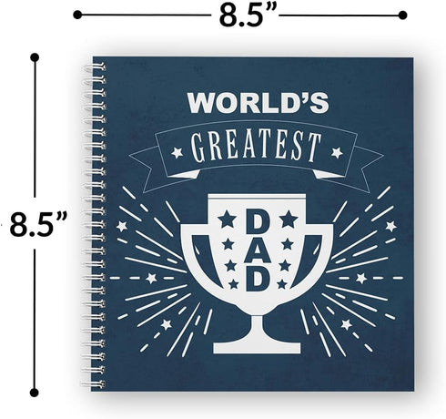 Softcover Greatest Dad 8.5" x 8.5" Men's Spiral Notebook/Journal, 120 Wide Ruled Pages, Durable Gloss Laminated Cover,