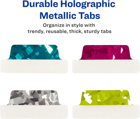 Avery Margin Ultra Tabs, 2.5" x 1", Holographic Jewel Tone Colors, 16 Repositionable Page Tabs (74147)