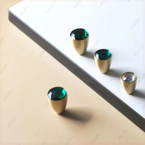Aoleegatt Handle(27X20-Emerald) Chinese Style Pure Copper Inlaid with Diamonds Crystal Glass Handle Gold Brass Base