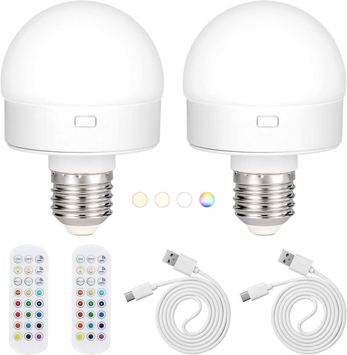 JIOODICH. 2 Pack Rechargeable LED Light Bulbs with Remote, Wireless Battery Operated Dimmable