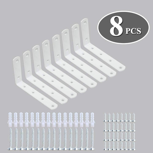 WINKER 8Pcs 5 InchX3 Inch Screws(16PCS)) Corner Brace Shelf Bracket Heavy Duty White Steel L Corner Brace, Decorative