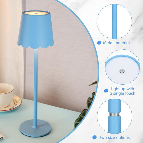 1 Pack 3 Dimmable Counter Pickmesh Scalloped Edge Cordless Table Lamp Color LED Rechargeable Battery Desk Light Modern
