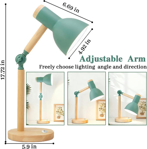 CWTRAY 3 Desk Lamp, LED Desk Lamps for Home Office, Eye-Caring Desk Light, Color Modes Reading Light, Wood Table Lamps
