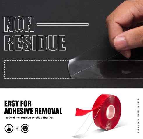 Double Sided Tape Heavy Duty, 3/4" x 10' Acrylic Clear Strong Adhesive Removable Mounting Tape for Home Office Wall