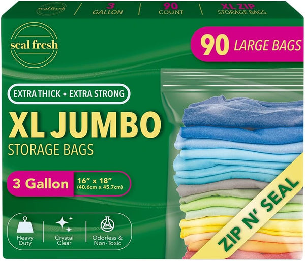 Seal Fresh 3 Gallon Large Plastic Storage Bags 16" x 18" (90