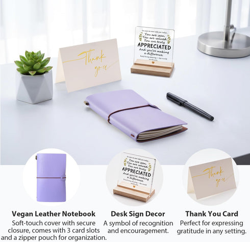 GYLACELU Set Set Employee Appreciation Gifts Box Coworker Gift Includes Vegan Leather Notebook, Insulated Bottle, Desk