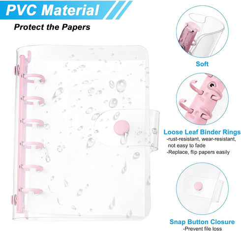 PATIKIL A7 Clear Binder Cover, Soft PVC Loose Leaf Notebook Shell with Snap Button Closure, 6 Rings for DIY Meeting