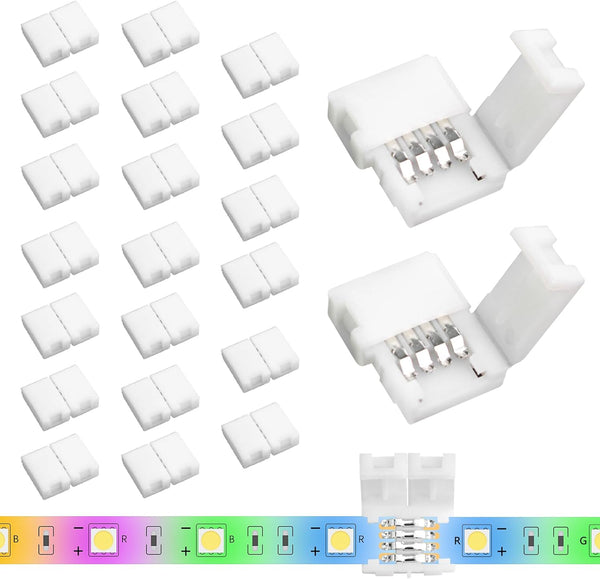 Yetaida 20PCS 4-Pin LED Strip Connectors, 8mm 4 Pin Corner Light Connectors Solderless,