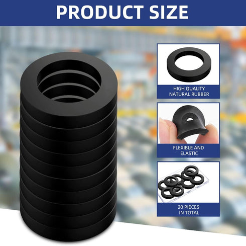 20 Pcs Oil Resistant Rubber Washers, 1 1/2" OD x 1" ID x 1/8" Thickness Black Neoprene Industrial Flat Spacer