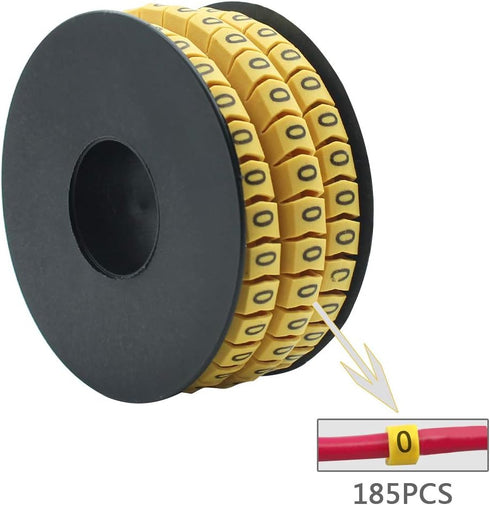 10 Rolls of 0-9 Number Tube, Yellow Flexible PVC Concave Cable Wire Markers Label Tag (6mm2)