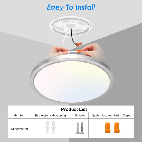 12 Inch 24W 3000K/4000K/6500K Peasur LED Ceiling Light Brushed Nickel, Slim Flush Mount Ceiling Light Adjustable