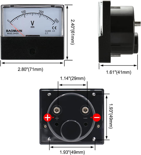 Baomain Dh-670 DC 300v Volt Analog Panel Mount Meter Voltmeter
