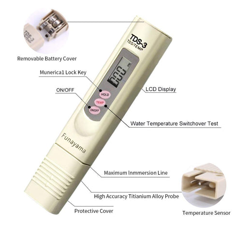 Water Quality Tester, Accurate and Reliable 3 in 1 EC Meter & Temperature Meter, Funayama TDS Meter for Drinking Water,