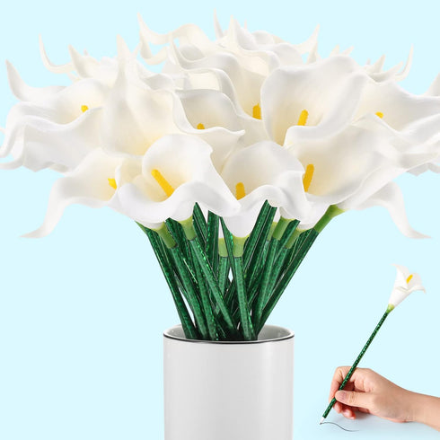 Zhanmai 24 Pieces Flower Pens Bulk – Sunflower Butterfly Calla Lily Ballpoint Writing Pens 0.5 mm 0.7 mm for Home