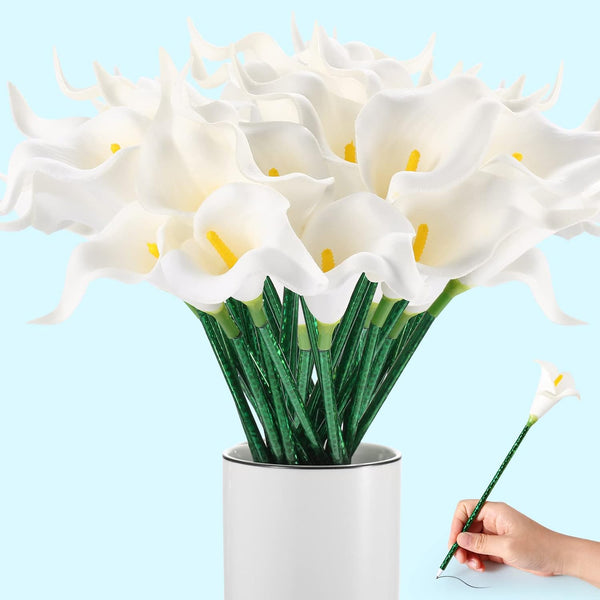 Zhanmai 24 Pieces Flower Pens Bulk – Sunflower Butterfly Calla Lily Ballpoint Writing Pens 0.5 mm 0.7 mm for Home