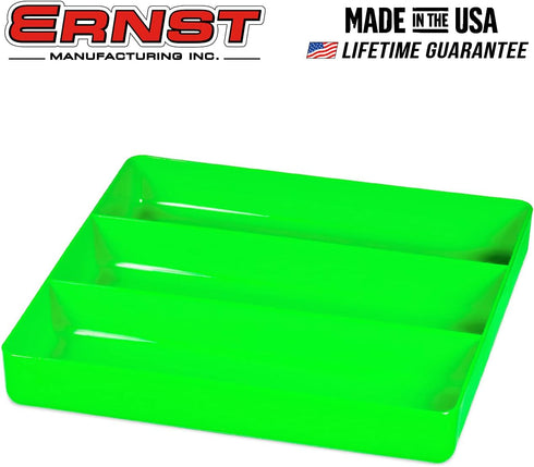 Ernst Manufacturing Stackable Toolbox Tray, Green Garage Organizer with 3 Compartments for Heavy Duty Use