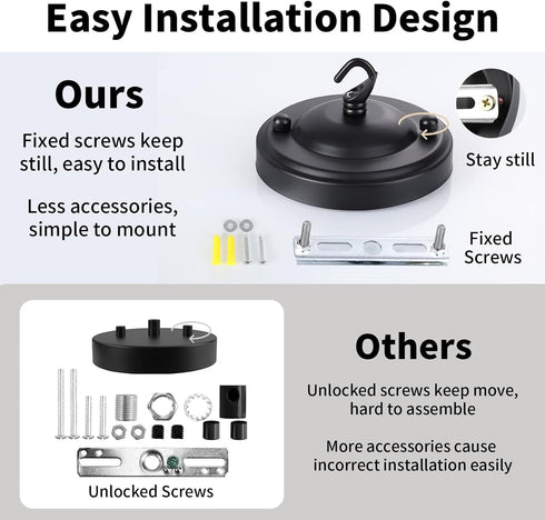 6IN 22LBS Light Canopy Kit, Chandelier Kit with Hook, Matte Black Ceiling Metal for Pendant Light, Chandelier, Grow