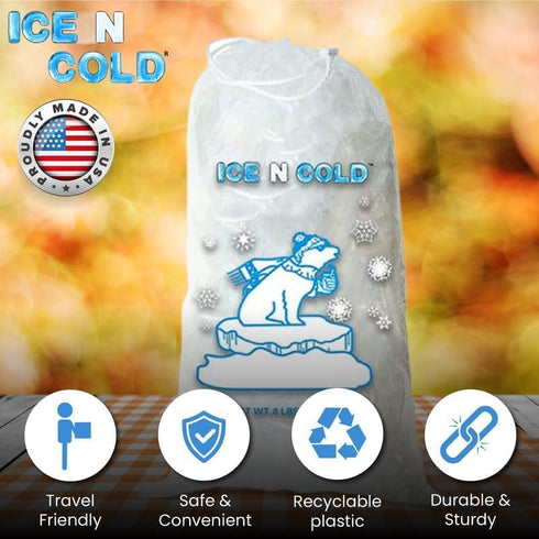 Ice Bags with Drawstring Closure, 8lb, 300ct/cs, 37 Mic Thickness, Portable Storage and Freezer Keeper