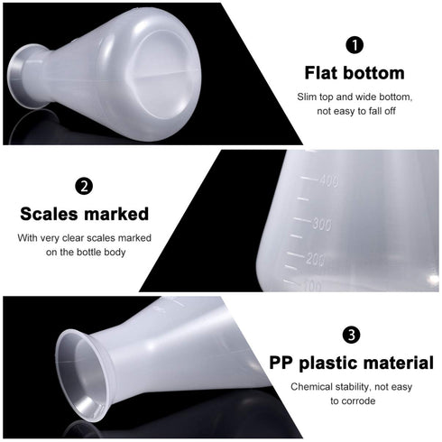 Hemobllo Plastic Erlenmeyer Flask - 3 Pcs Plastic Conical Flask Graduated Erlenmeyer Flask Set Scientific Plastic Flasks for Experiment Laboratory (50ml+100ml+500ml)