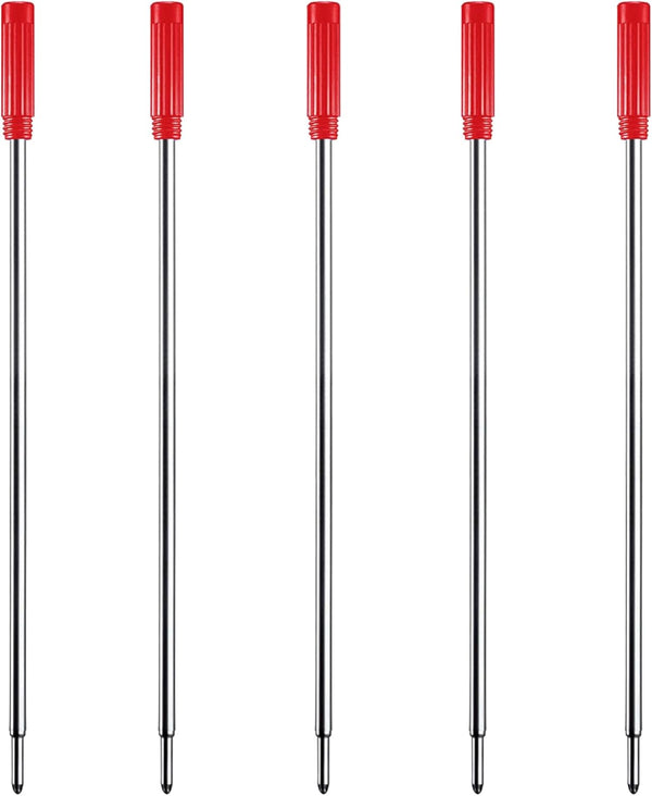 DunBong Red Ink Refill Pack of 5 - Replaceable Ballpoint Pen Refills, Medium Point Metal Refill
