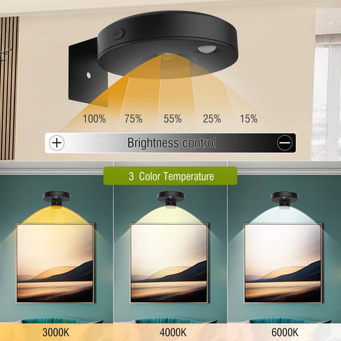 EUIOKUN 6Pack Dimmable&Timer Wireless Picture Lights for Wall Rechargeable Battery Picture Frame Light with Remote LED