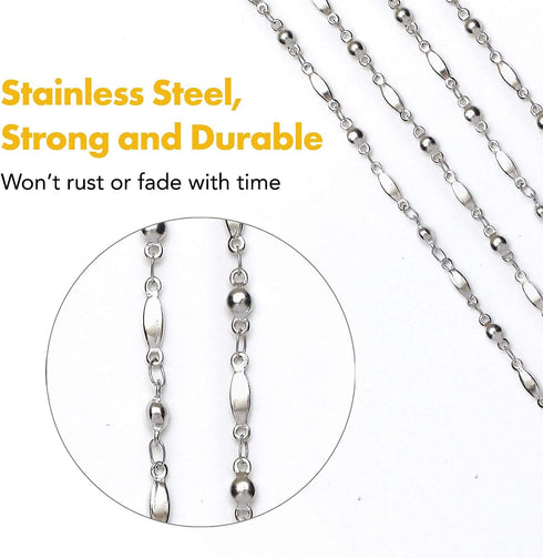 Hidden Hollow Beads Stainless Steel Chain Lanyards for ID Card Badge Holder, Breakaway Clasp, 2 Color Pack