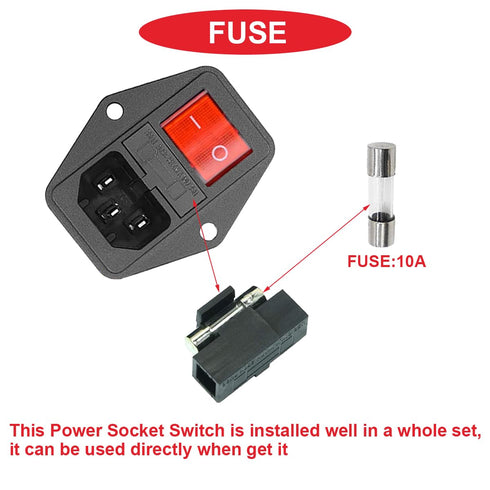3Pcs AC 10A 15A 250V Rocker Switch Power Socket Inlet Module Plug, IEC320 C14 10A Male Power Switch