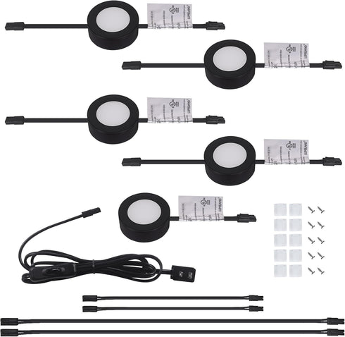 LUMILAND Wired LED Puck Lights (2.7Wx5) Plug-in Lighting Natural White (4000K), LED Cabinet
