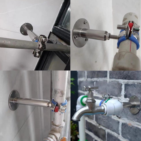 2PCS 304 Stainless Steel Wall Mount Pipe Supports, Adjustable Pipe Strap Clamp for OD Pipe 32-34mm