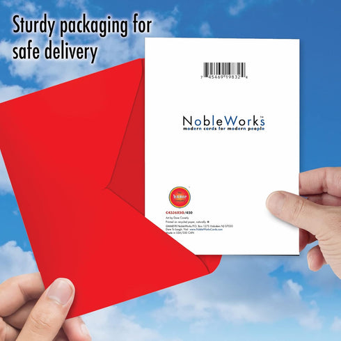 NobleWorks Merry Christmas Greeting Card with Envelope - 4.63 x 6.75 Inch, Colorful Cartoons, Snowman Arm C4336XSG