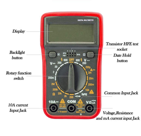 Digital Multimeter with Ohm Volt Amp and Resistance Diode Voltage Tester Meter